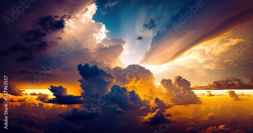 Golden hour sky background with clouds with Generative AI 02