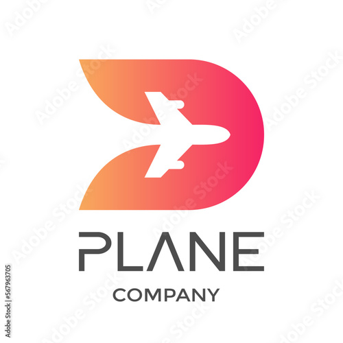 Letter D with plane vector logo. This design is modern and suitable for travel and transportation.