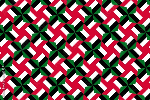 Geometric pattern in the colors of the national flag of Sudan. The colors of Sudan.