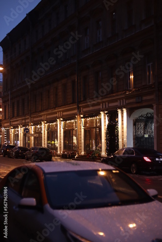 Evening lights of the ancient city. Beautiful houses and streets. © Алексей Орлов
