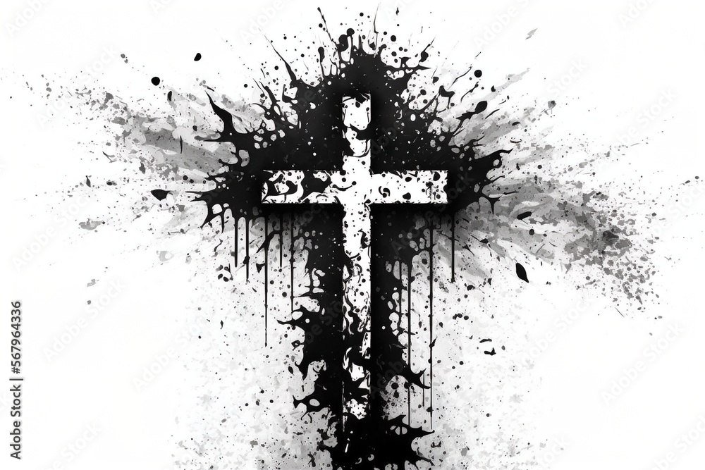 Black cross draw with ashes on white background. Generative AI Stock ...