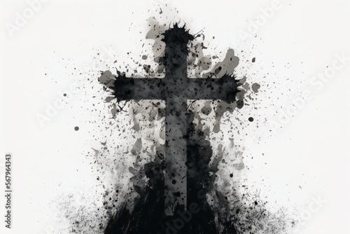 Black cross draw with ashes on white background. Generative AI