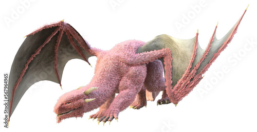 3d render fur dragon, magical colors, fantasy creature