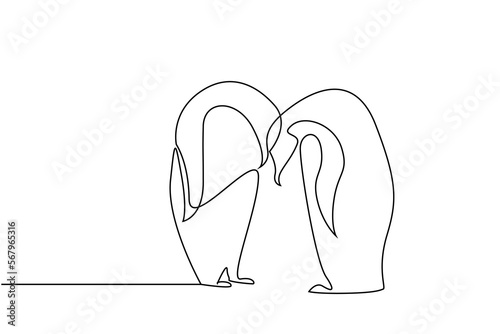 couple penguins in love joyful happy line minimal design