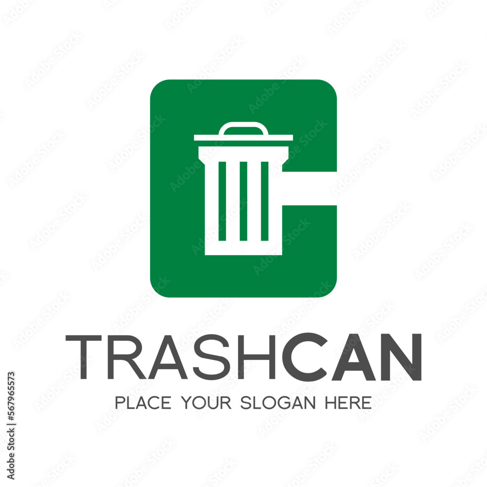 Letter C trash can vector logo template. This design use green color and nature theme. Suitable for recycle, reduce, font and text. Letter C trash can vector logo template. This design use green color and nature theme. Suitable for recycle, reduce, font and text.