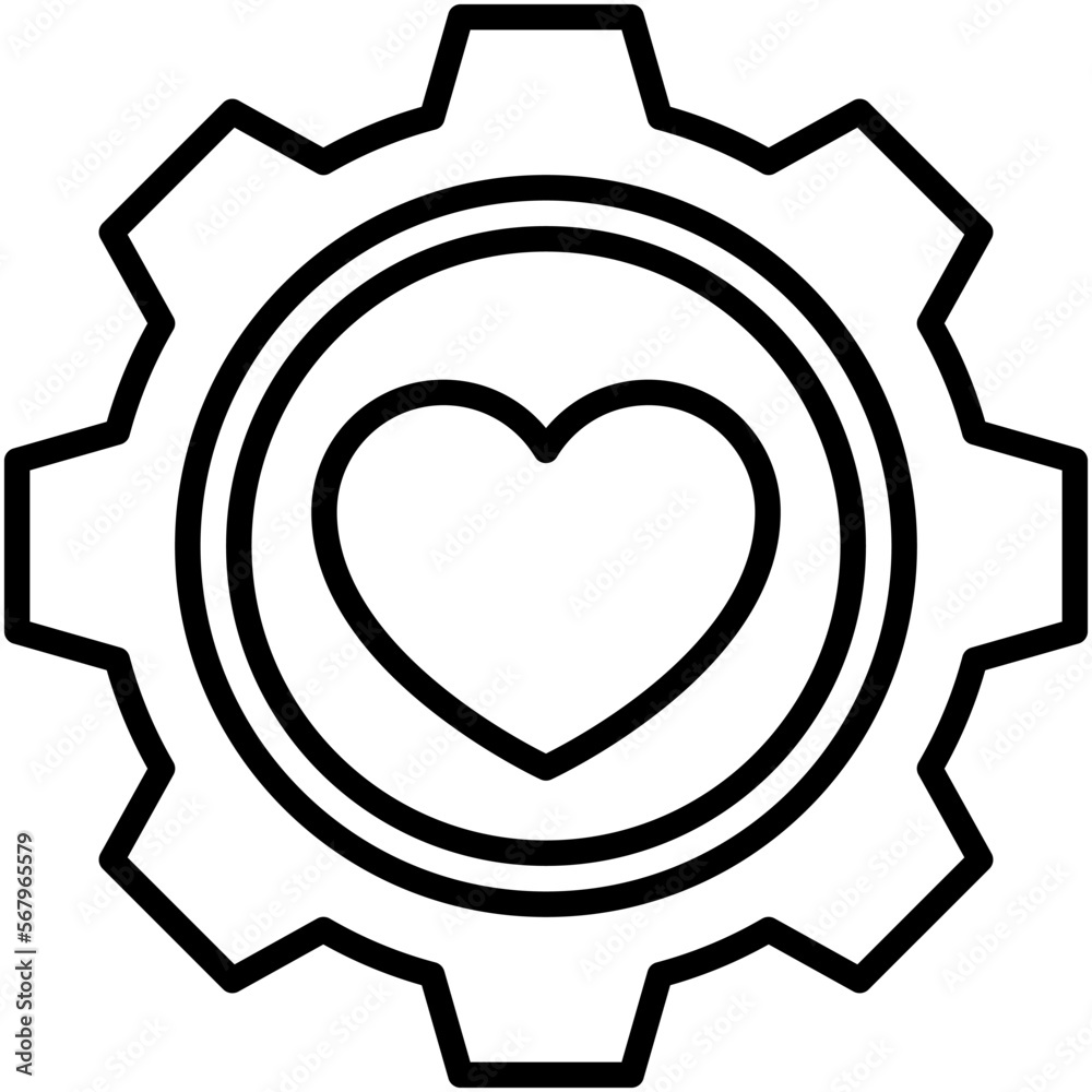 Gear with heart in center icon, Valentines day related vector Gear with heart in center icon, Valentines day related vector