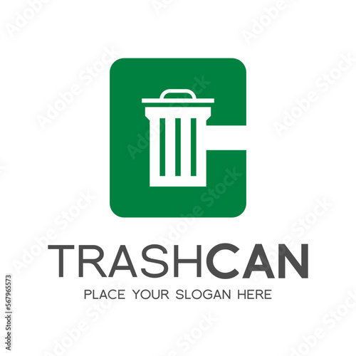 Letter C trash can vector logo template. This design use green color and nature theme. Suitable for recycle, reduce, font and text.