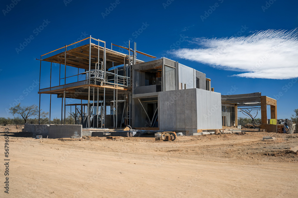 Modern house under construction: a new home is built from the ground up, Generative AI Modern house under construction: a new home is built from the ground up, Generative AI