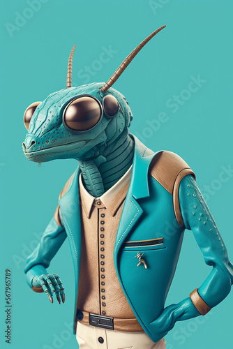 Stylish  Cricket as Fashion Model in Leather Jacket Generative AI Digital Illustration Part 40223 © Cool Patterns