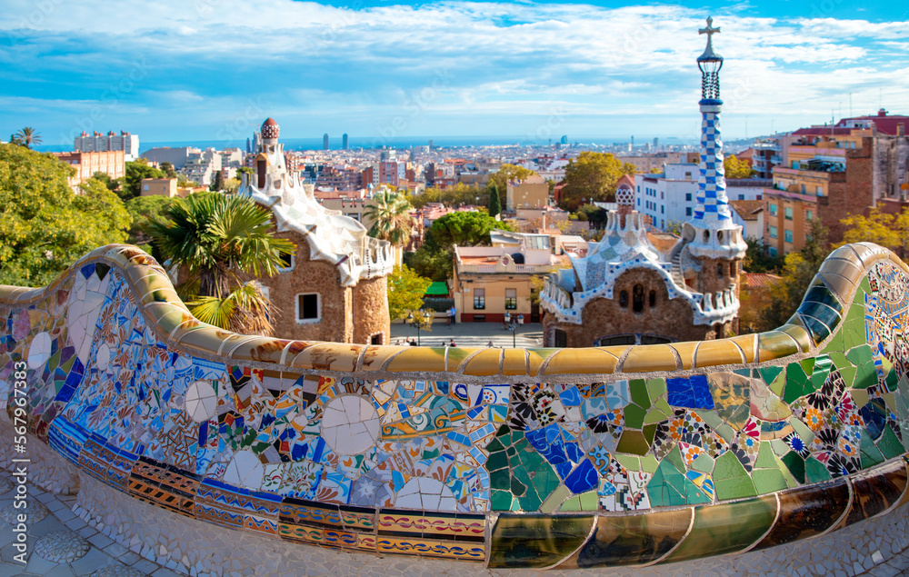 Obraz premium Barcelona city landscape, Park Guell, Spain