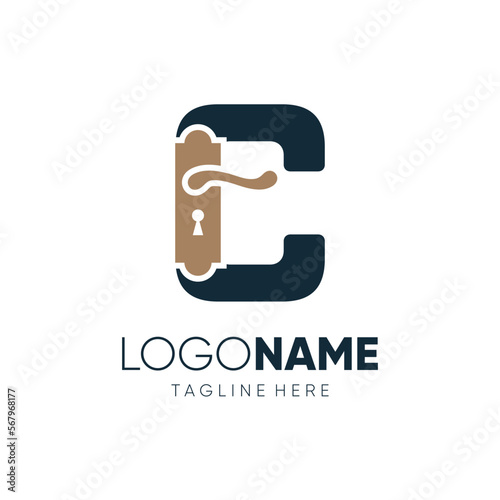 Letter C Door Knop Handles Logo Design Vector Icon Graphic Emblem Illustration