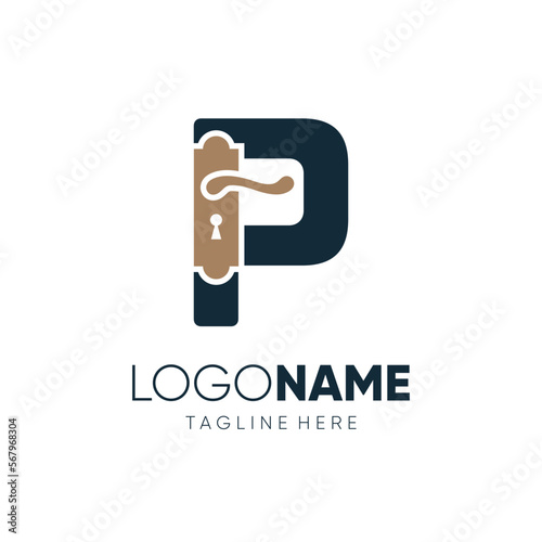 Letter P Door Knop Handles Logo Design Vector Icon Graphic Emblem Illustration
