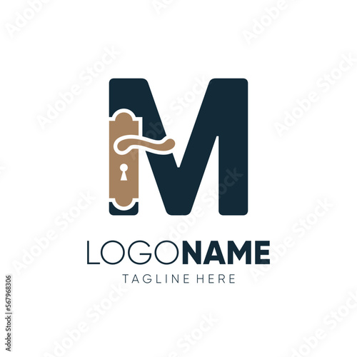 Letter M Door Knop Handles Logo Design Vector Icon Graphic Emblem Illustration