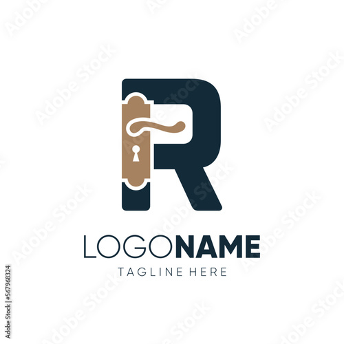 Letter R Door Knop Handles Logo Design Vector Icon Graphic Emblem Illustration