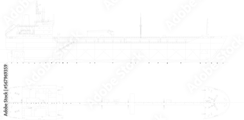 Sketch vector illustration of a crude oil fuel tanker ocean liner with scale sizes