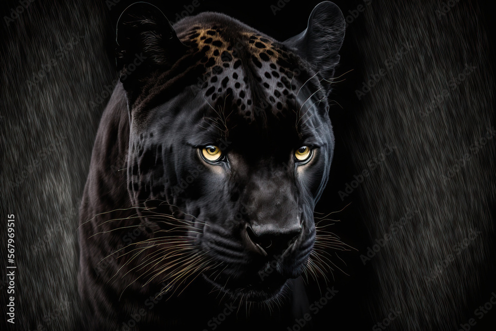 Black backdrop and a black panther. Generative AI