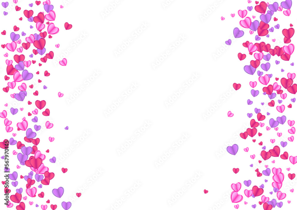 Pink Heart Background White Vector. Sweetheart Backdrop Confetti. Red Mother Frame. Violet Heart Art Illustration. Fond Color Texture.