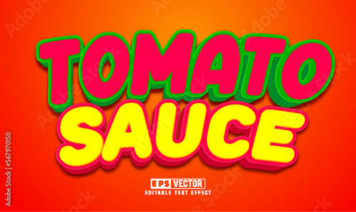 Tomato sauce 3d editable text effect vector template 