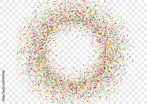 Multicolored Polka Background Transparent Vector. Confetti Holiday Frame. Bright Isolated. Rainbow Round Celebrate. Element Carnaval Illustration.