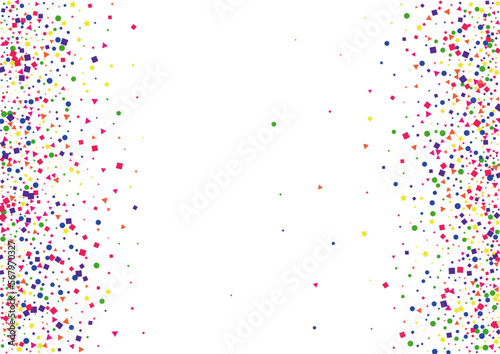 Colorful Element Background White Vector. Dot Happiness Texture. Bright Celebration. Rainbow Geometric Transparent. Round Prize Template.