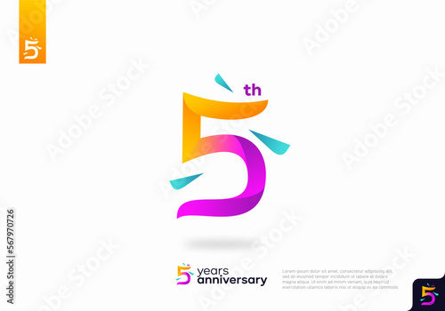 Number 5 logo icon design, 5th birthday logo number, 5th anniversary.