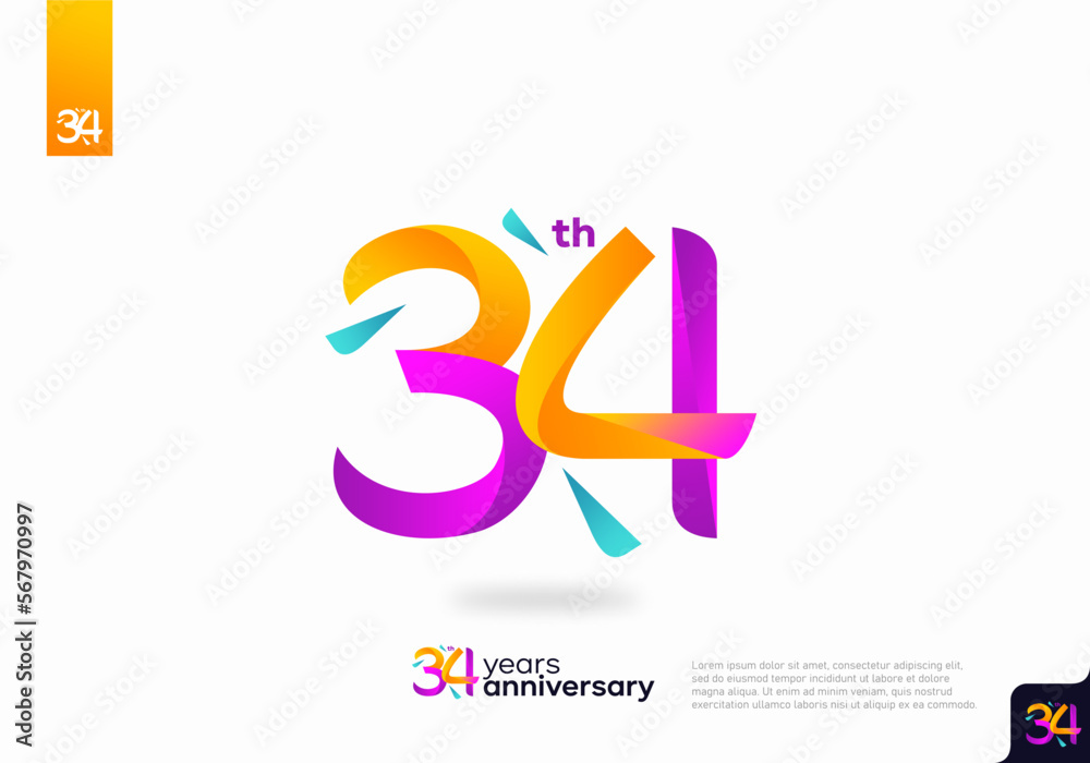Obraz premium Number 34 logo icon design, 34th birthday logo number, 34th anniversary.