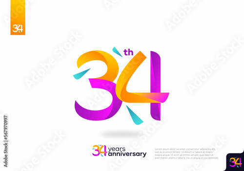 Number 34 logo icon design, 34th birthday logo number, 34th anniversary.