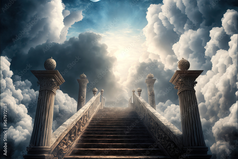 stairway to heaven, sun rays and clouds, heaven like, AI generated ...