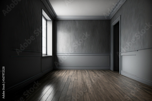 unoccupied wooden floor and a gray wall. Generative AI