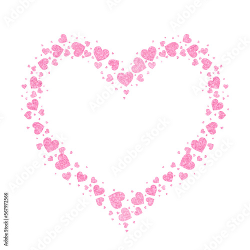 Love frame made of hearts, pink glitter color with no background