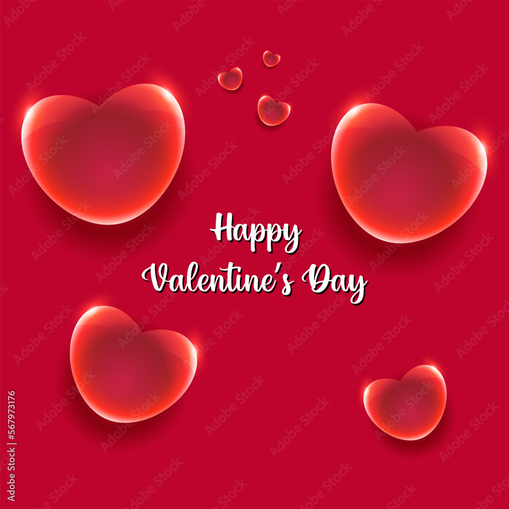 Happy Valentine's Day background with glass hearts vector illustration