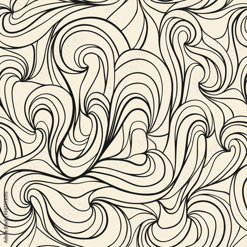 Seamless pattern with hand drawn doodle weave waves. Repeating abstract modern colorful background. Vector illustration.
