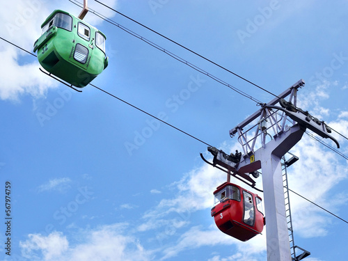 cable car against blue sky background