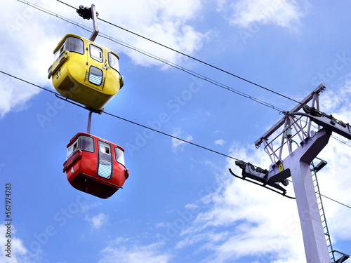 cable car against blue sky background