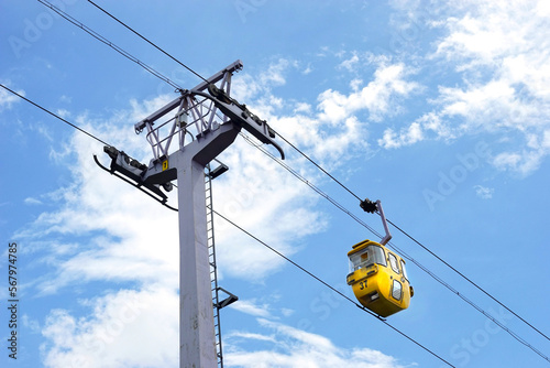 cable car against blue sky background