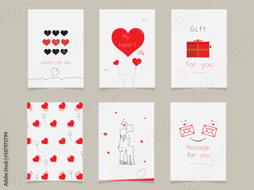 valentine's day greeting cards set. line art hearts love symbols