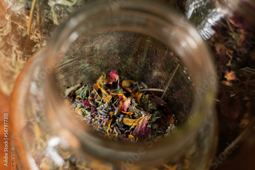 dried herbs in a jar photo