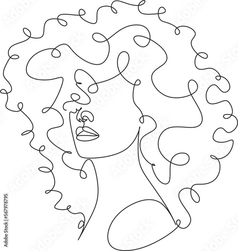 Line Art Woman Face Drawing. Black Woman Vector. Afro American Female Logo. Contouring Line. Minimalist Face. Beauty salon