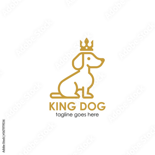 King Dog Logo Design Template with dog icon and crown. Perfect for business, company, mobile, app, etc.