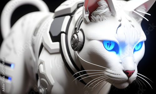 3d render of a highly detailed cyborg cat futuristic and robotic details