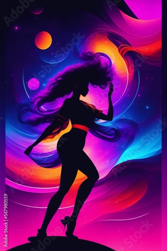 Minimalist Afro-Dance Extravaganza - Presenting the smooth moves of cyberpunk dancers in a nostalgic, 90's anime-inspired nightclub, complemented by a serene zen brush art silhouette. By Generative AI