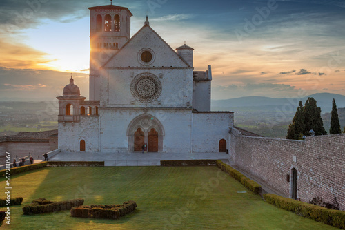 Assisi, PG. Facciata in controluce della Basilica di San Francesco 
 photo