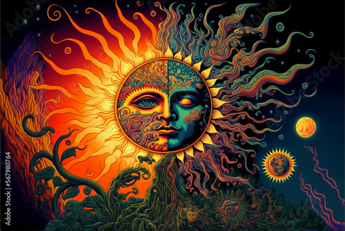 DMT art, dimethyltryptamine, psychedelic wallpaper, Generative AI.
