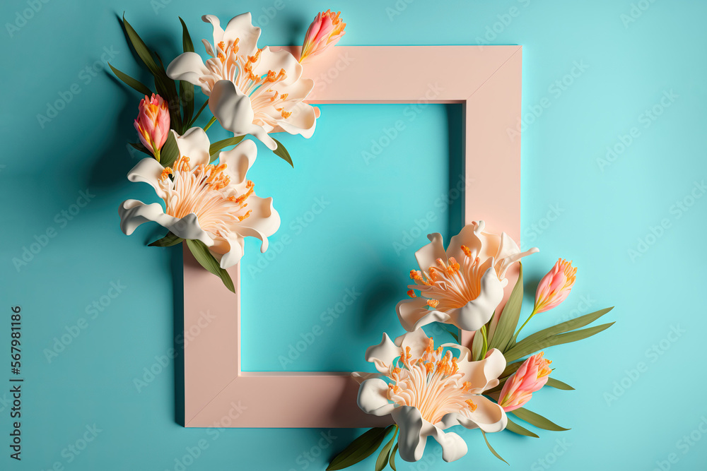 Vertical square frame with beautiful floral decoration made of