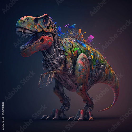 T-rex digital illustration in robotic modern style. Generative Ai © bernardojbp