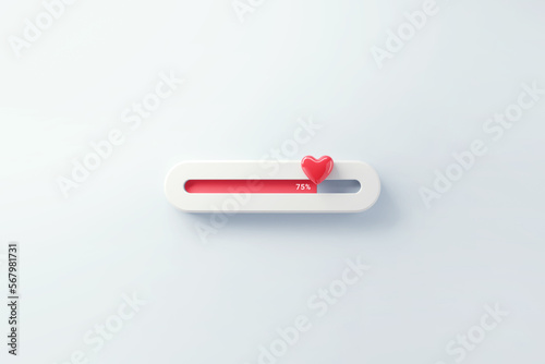 Billede på lærred Love loading progress bar, Valentine's day loading bar with red love hearts on blue background