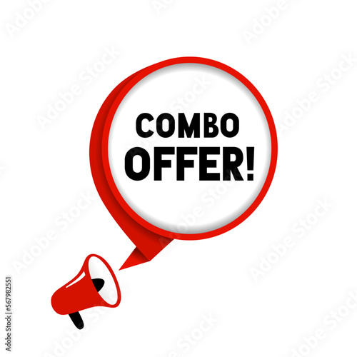 Combo offer banner. Badge with megaphone icon. Template for retail promotion. Vector illustration.