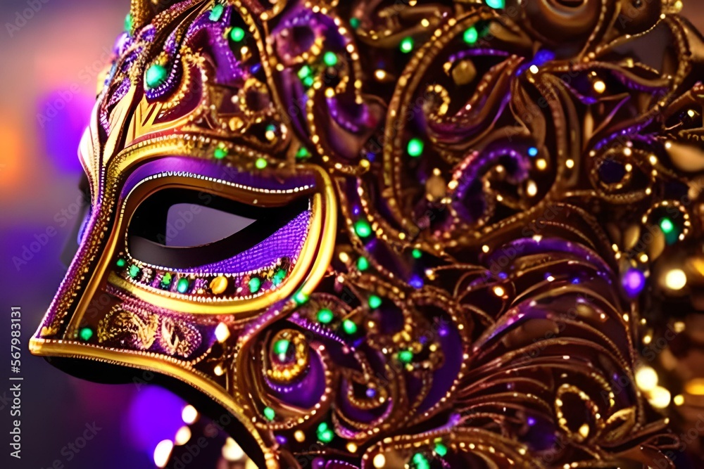 Mardi Gras Mask - Intricate and ornate mask in traditional Mardi Gras, Courir de Mardi Gras