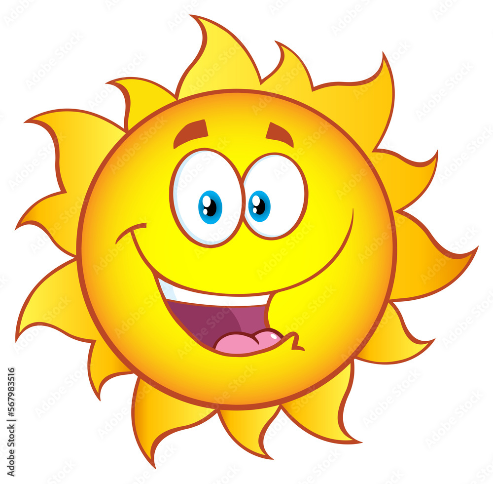 Happy Sun Cartoon Mascot Character With Gradient. Hand Drawn Illustration Isolated On Transparent Background