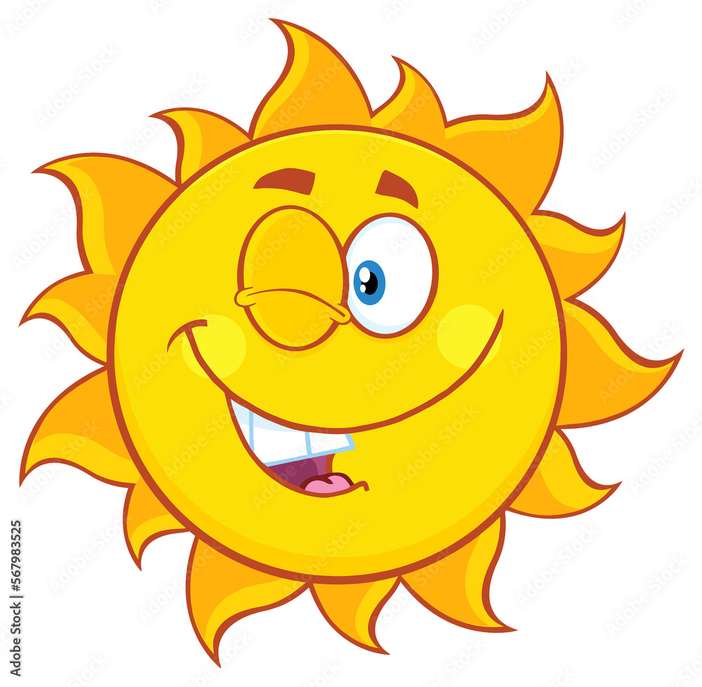 Winking Sun Cartoon Mascot Character. Hand Drawn Illustration Isolated On Transparent Background Winking Sun Cartoon Mascot Character. Hand Drawn Illustration Isolated On Transparent Background